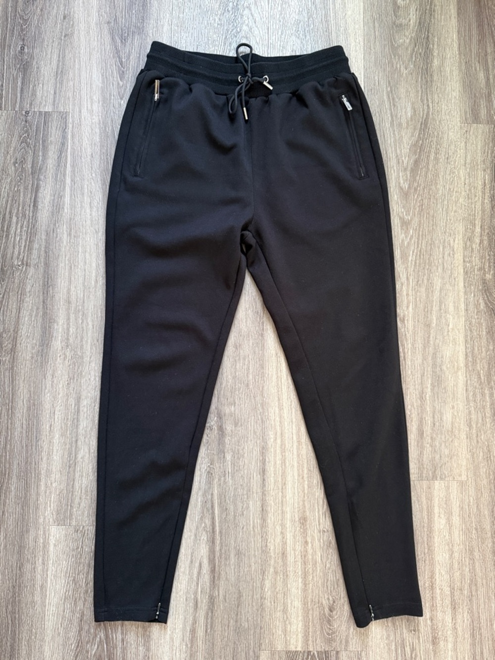 Black Zippered Jogger Sweatpants with Drawstring Waist